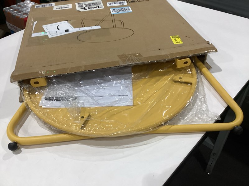 Condition photo showing As Is for MISSING HARDWARE Outdoor Table Small Patio Side Table Waterproof Round Metal Side Table Weather Resistant Portable Outdoor and Indoor End Table for Garden, Balcony, Yard (Yellow)