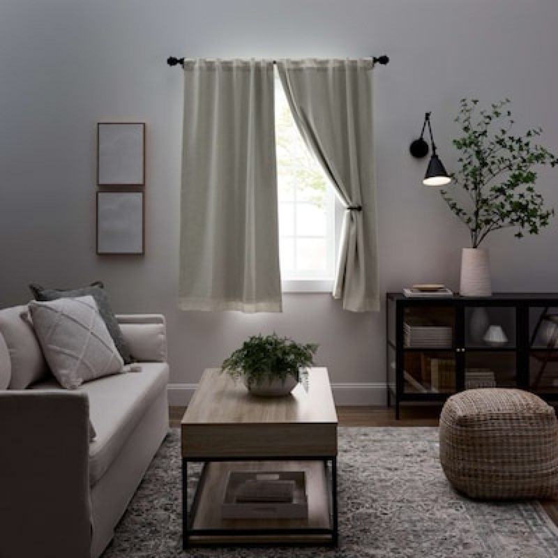Condition photo showing Good Condition for allen + roth 63-in ivory blackout interlined back tab curtain panel pair