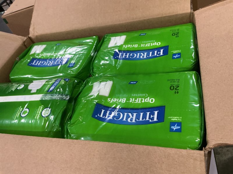 Condition photo showing Good Condition for fitright adult diapers, ultra heavy absorbency, m (waist size 32in-44in), 80 count, optifit incontinence briefs for men and women, disposable, moisture-wicking, leak protection, medium 80 count