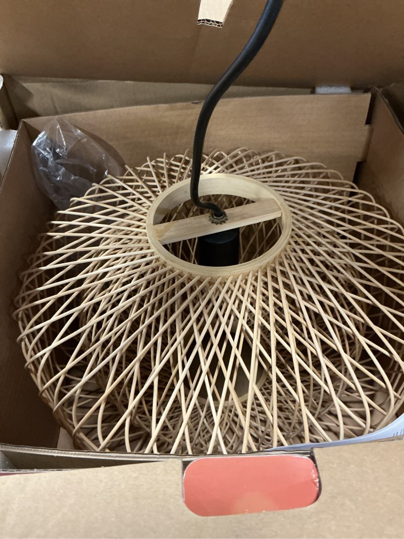 Condition photo showing Good Condition for allen + roth Harlow 1 -Light Matte black canopy with Natural Rattan shade Traditional Globe