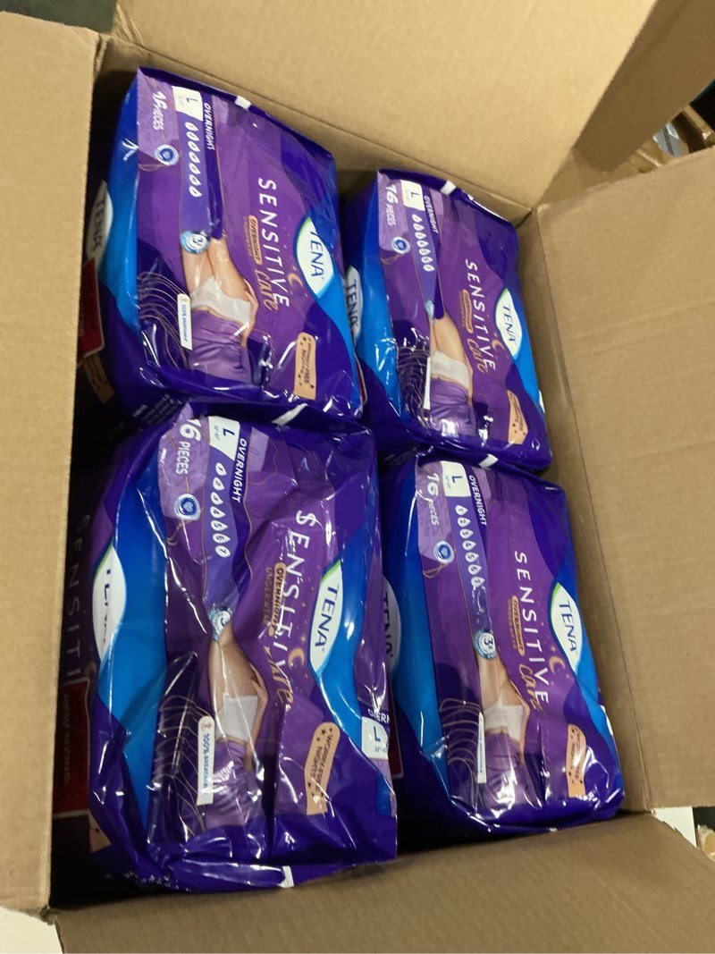 Condition photo showing New/Like New for Tena Sensitive Care Overnight Incontinence Underwear for Women Large, 64 Count (New Sizing) Large 64