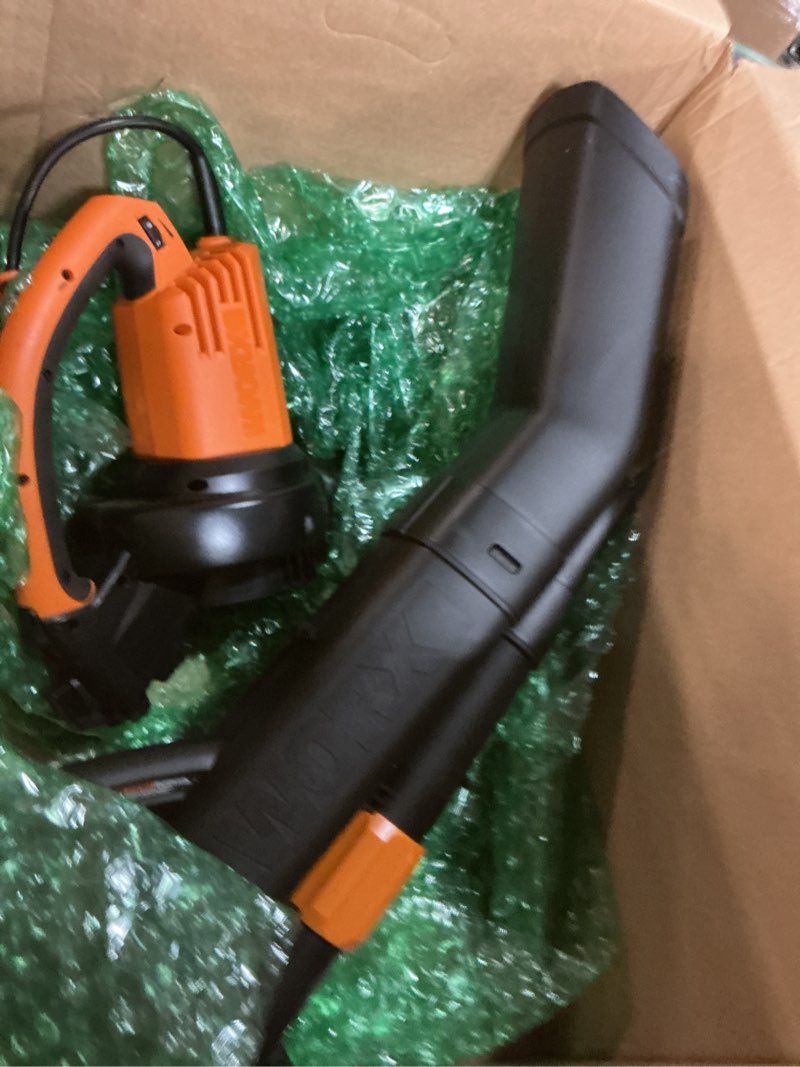 Condition photo showing As Is for WORX Trivac 3 in 1 Electric Leaf Blower for Lawn Care, Leaf Vacuum with 350 CFM & 210 MPH, Leaf Mulcher with Metal Impeller, WG509 350CFM Blower/Vac/Mulcher