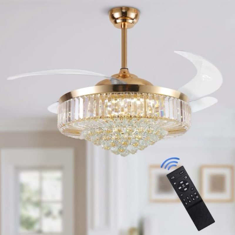 Pacific Core Modern 52 in. Smart Indoor Gold Crystal Retractable 