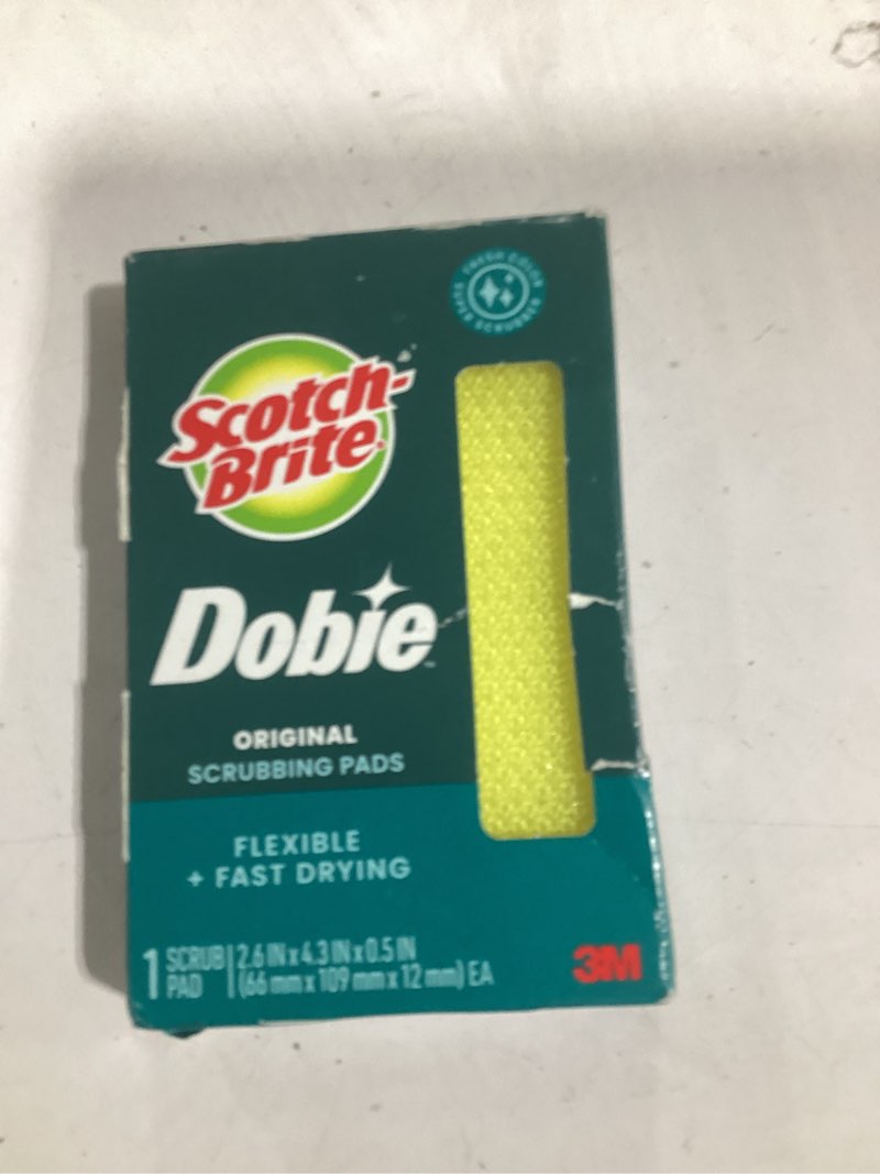 Condition photo showing New/Like New for scotch-brite dobie pad, sponge for all purpose cleaning of kitchen, bathroom, and household, non scratch cleaning pads safe for non-stick cookware, 1 dobie pad yellow 1 pack