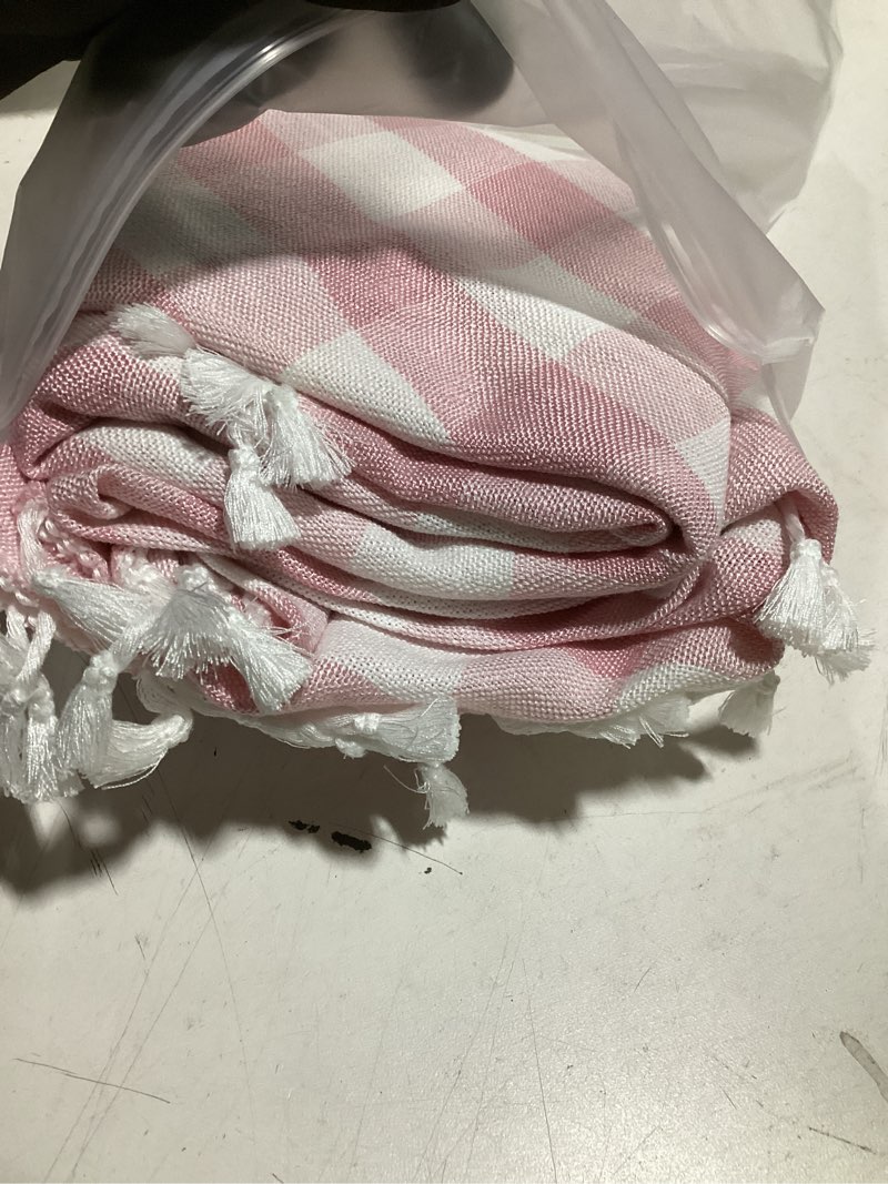 Condition photo showing Good Condition for jiale valentines gingham round 60" tablecloth rectangle cotton linen fabric checkered table cloth with tassel washable wrinkle free buffalo plaid table cover for birthday party picnic outdoor, pink pink 60" (round)