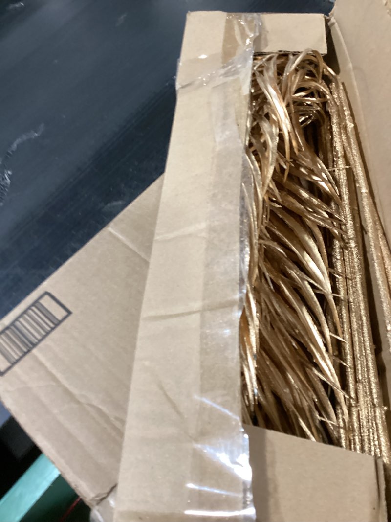 Condition photo showing Good Condition for 29” Large Gold Palm Leaves Palm Fronds Tropical Leaves Areca Palm Branches Artificial Palm Leaves with Stem Golden Palm Tree Leaves Faux Palm Leaves for Floral Arrangement Fake Gold Leaves 12Pcs Gold#29"-12p