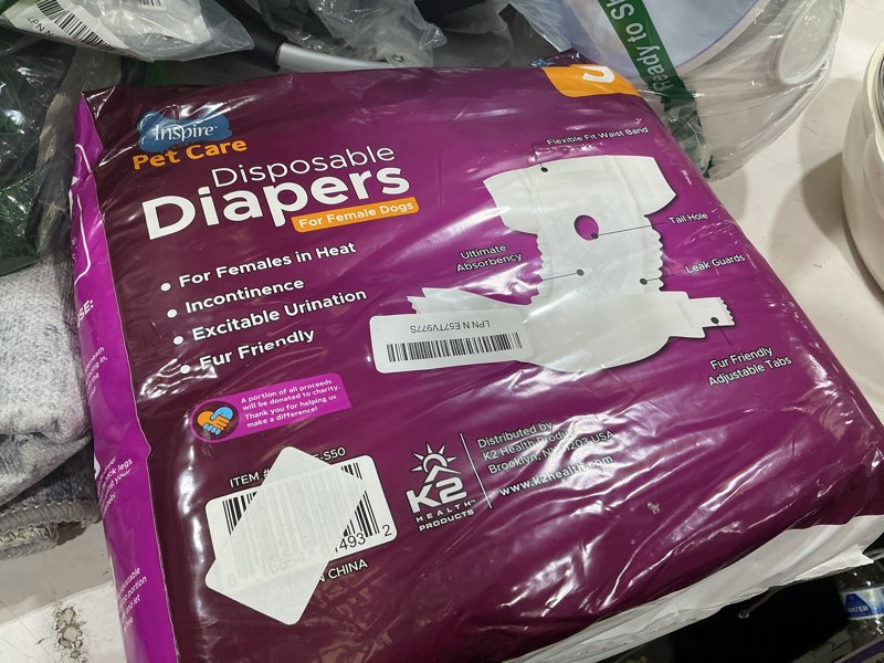 Condition photo showing New/Like New for inspire pet care dog diapers female dogs | bulk value doggie incontinence, accidents, for heat, pee or period and housebreaking (small (50 count))