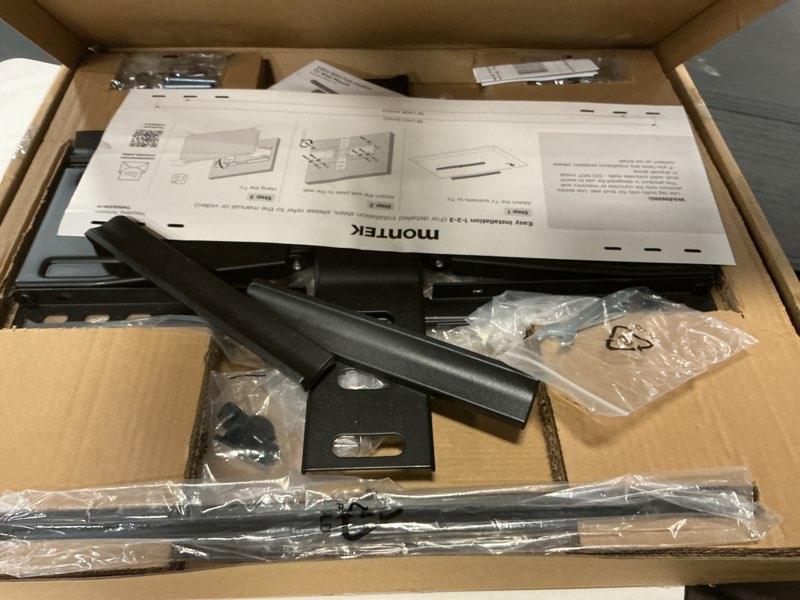 Condition photo showing As Is for montek 0.77" ultra slim tv wall mount for 37-75 inch tvs, thin low profile full motion tv wall mount with articulating dual arms, 4x weight tested, max vesa 400x400mm, fits 16/18" studs 37"-75" tv