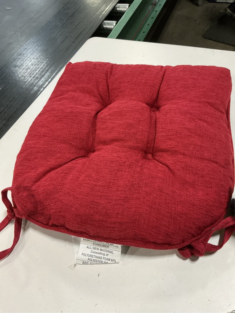 Condition photo showing As Is for basic beyond chair cushions for dining chairs 6 pack, chair cushion with ties and non slip backing, 15.5 x 15.5 inches tufted chair pads for dining chairs, red
