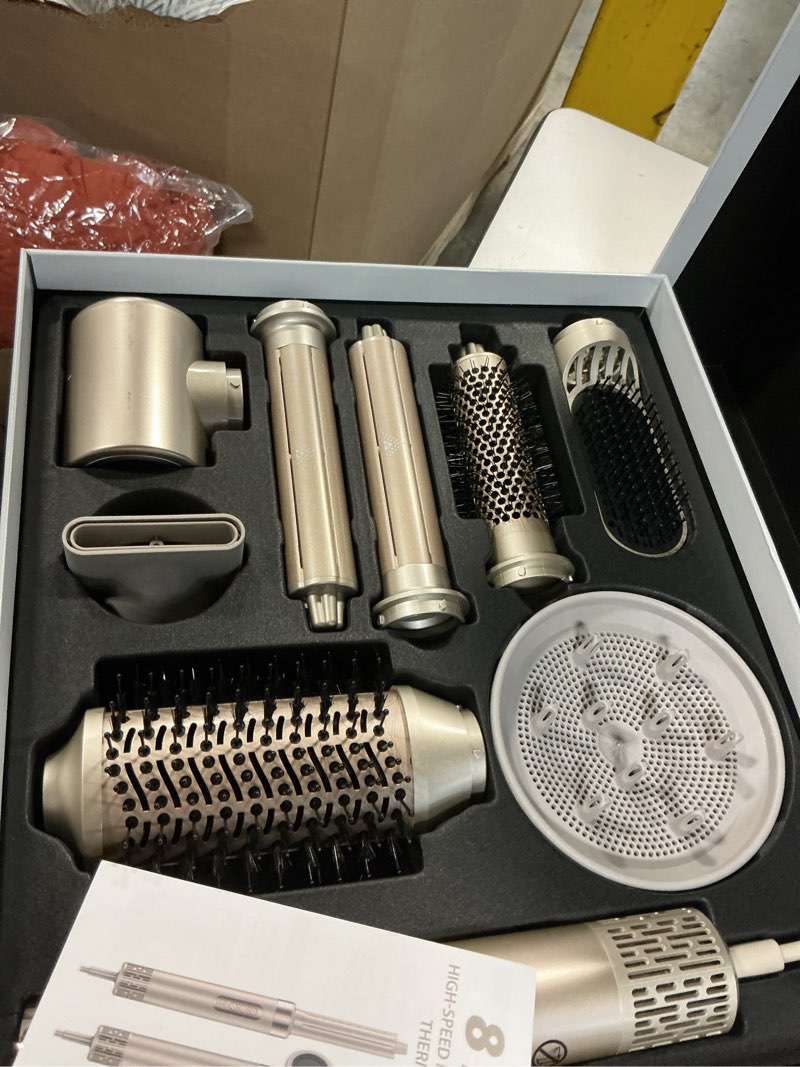 Condition photo showing As Is for 8 in 1 high-speed hair styler & hair dryer brush set – 110,000 rpm ionic hot air styler with auto air-curlers, diffuser, volumizer & thermal brush for fast drying & frizz-free shine 8-in-1 light gold