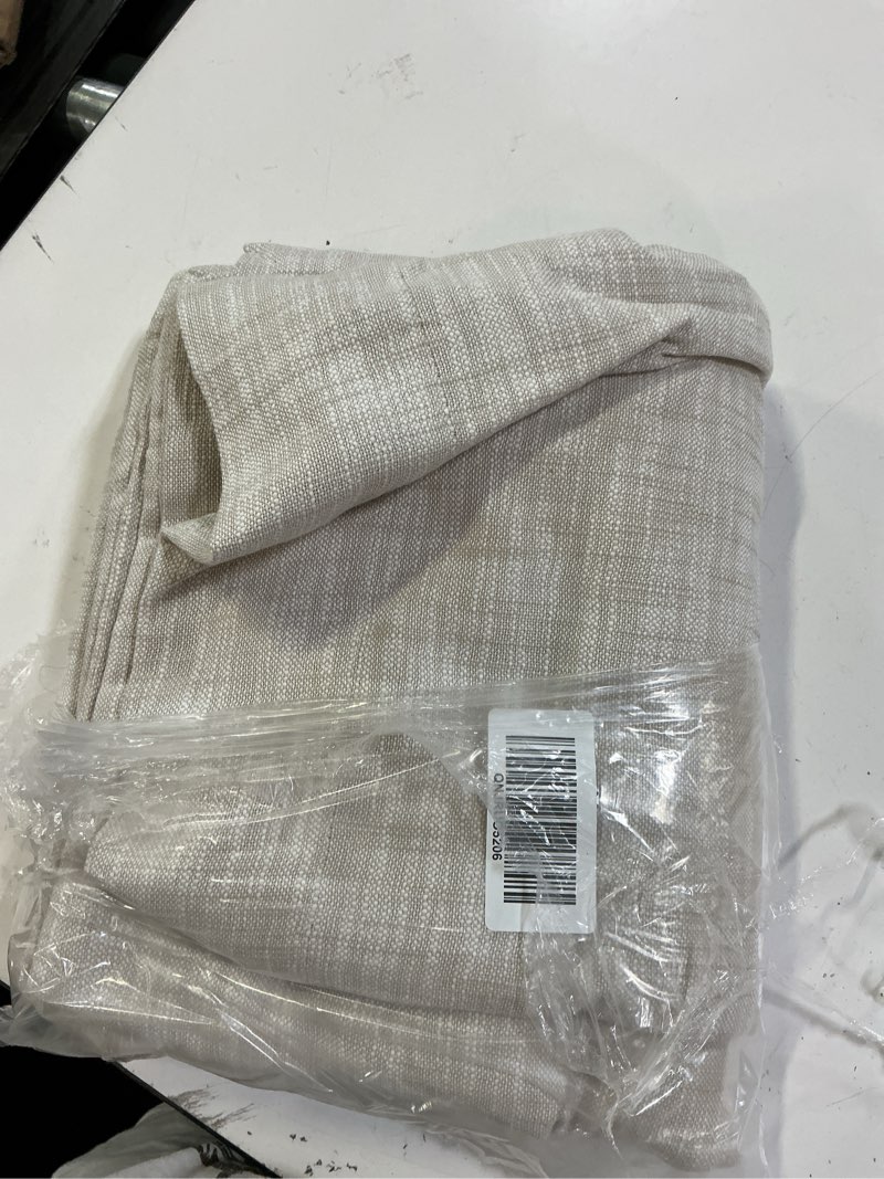 Condition photo showing As Is for textured cotton room darkening curtain, 48x96, ivory