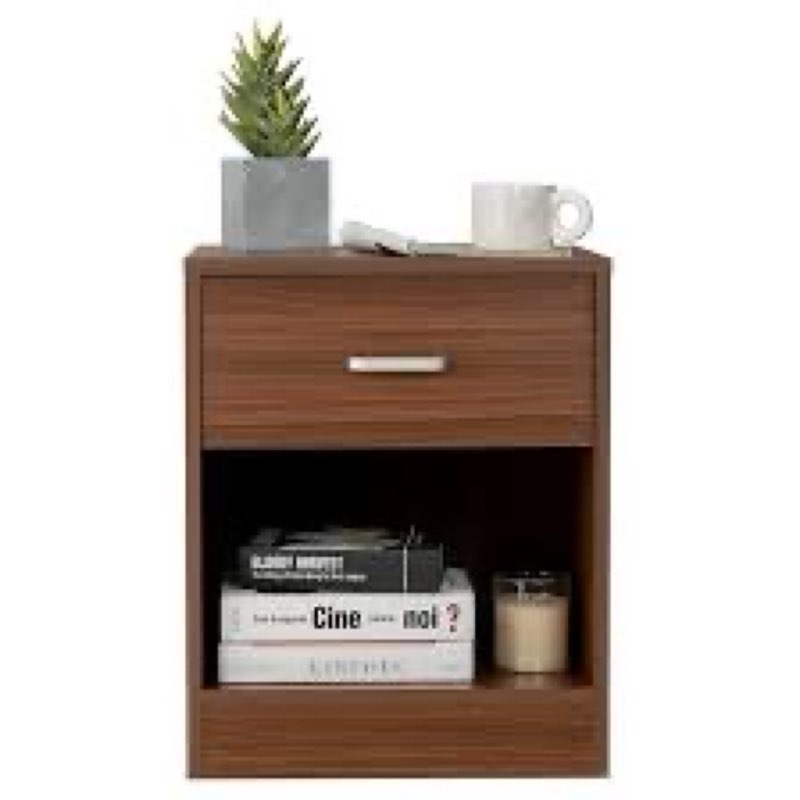 BUSHLY Wooden Nightstand, 2-Tier Bedside Table with Drawer & Storage Shelf, Sofa Side Stand Cabinet, Modern End Table for Bedroom, Living Room, Sofa Couch (1, Brown)
