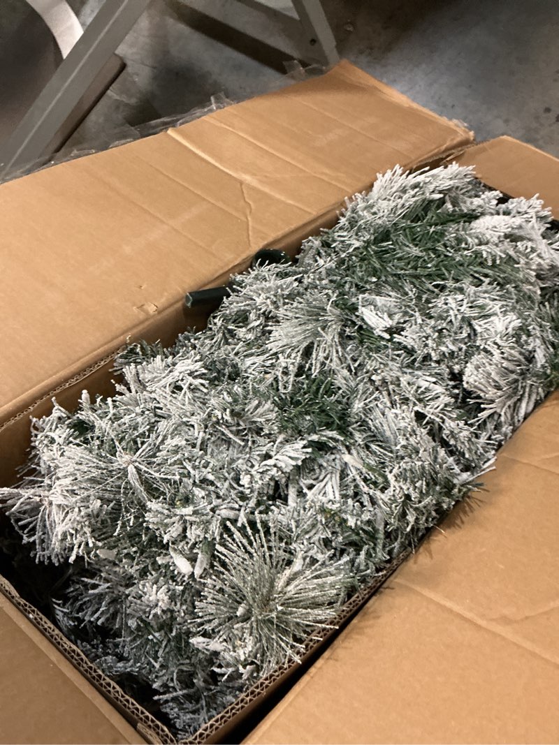 Condition photo showing Good Condition for 7.5FT Pre-lit Snow Flocked Christmas Tree Spruce with Remote Control, 600 Warm White Multi-Color Lights, Artificial Hinged/Feel Real/Realistic for Home, Holiday Decoration Dual Color LED PVC LED Color+Cleae 7ft 6in