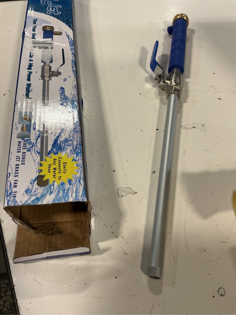 Condition photo showing As Is for upgraded jet nozzle for garden hose power washer wand hydro jet high pressure washer tools with 2 different nozzles and hose quick connectors blue silver 18.0 inches