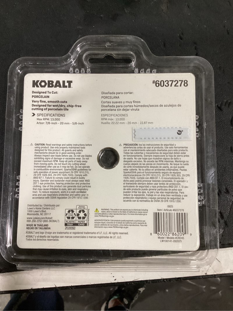 Condition photo showing Good Condition for kobalt porcelain tile diamond blade  4-1/2 in