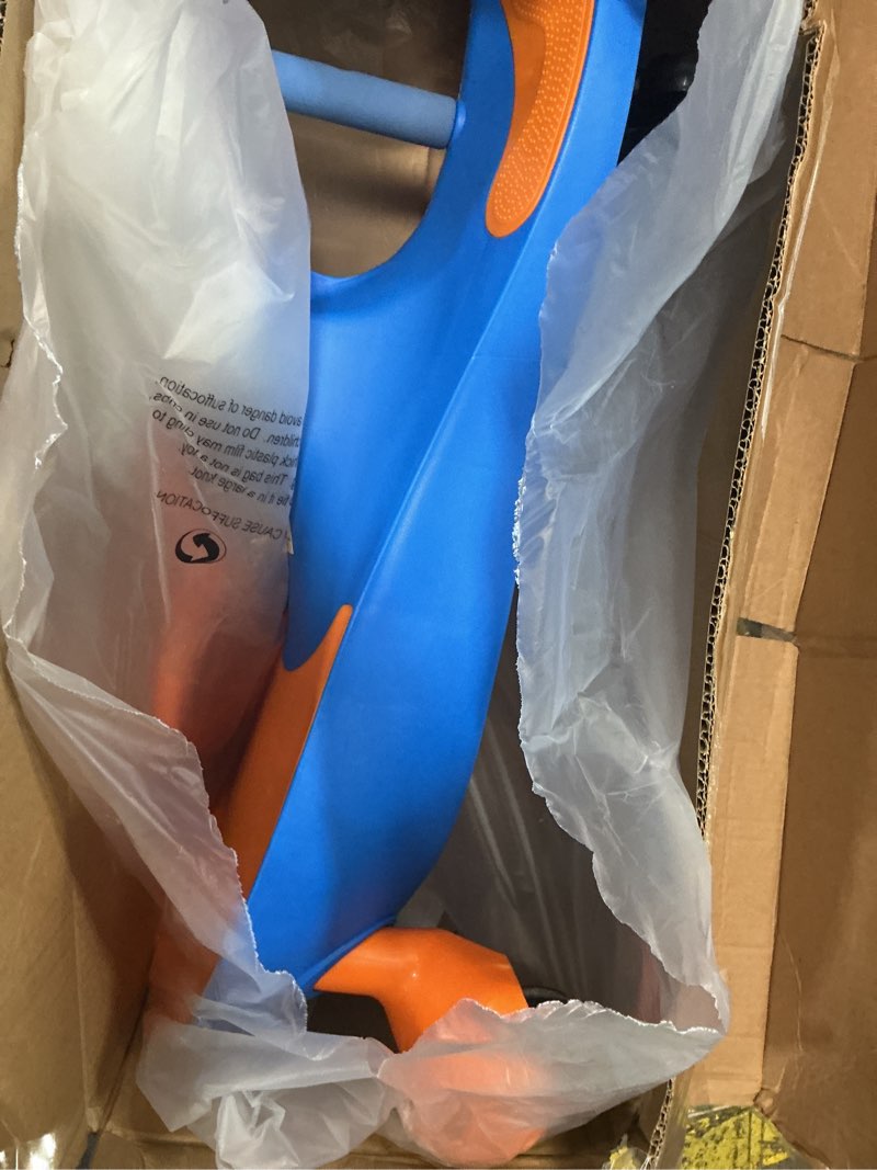 Condition photo showing As Is for wiggle car - ride on toy for ages 3 and up - toddler ride on toys with no batteries, gears, or pedals just twist, wiggle, and go by lil’ rider (blue and orange)