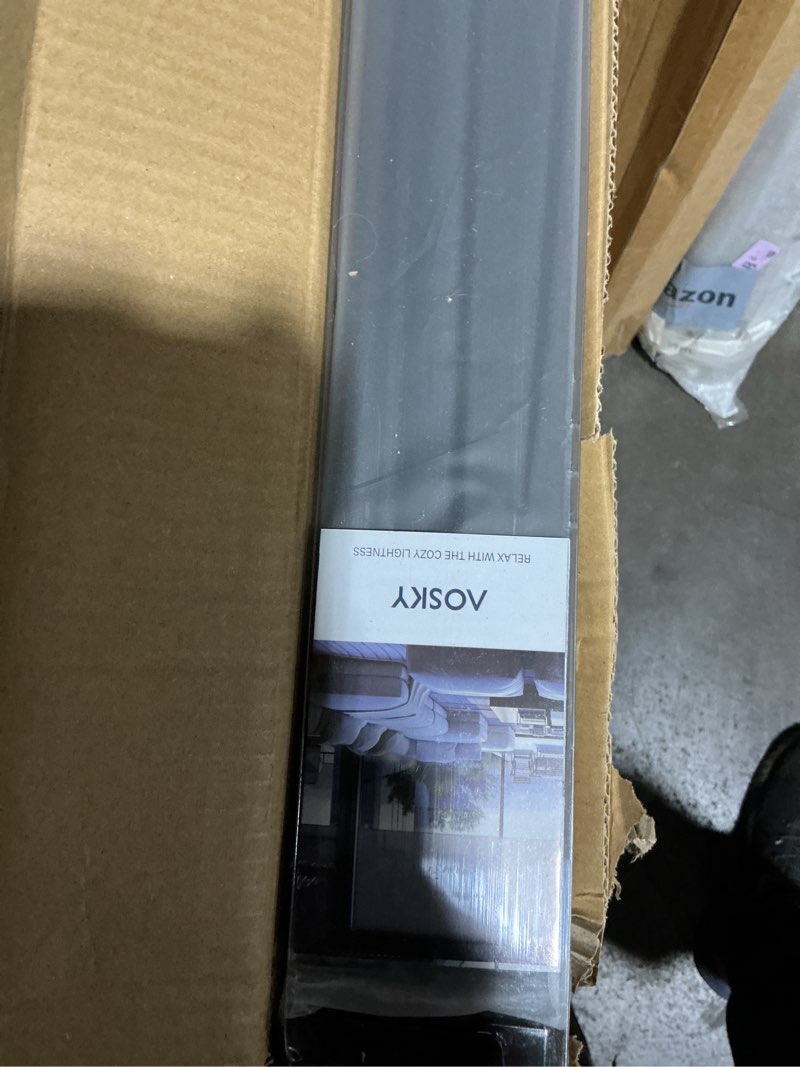 Condition photo showing As Is for aosky blackout roller shades cordless blinds for windows, free-stop shades with valance, thermal insulated fabric, uv protection, natural woven blinds for home and office (70" w x 72" h, black) black 70"w x 72"h