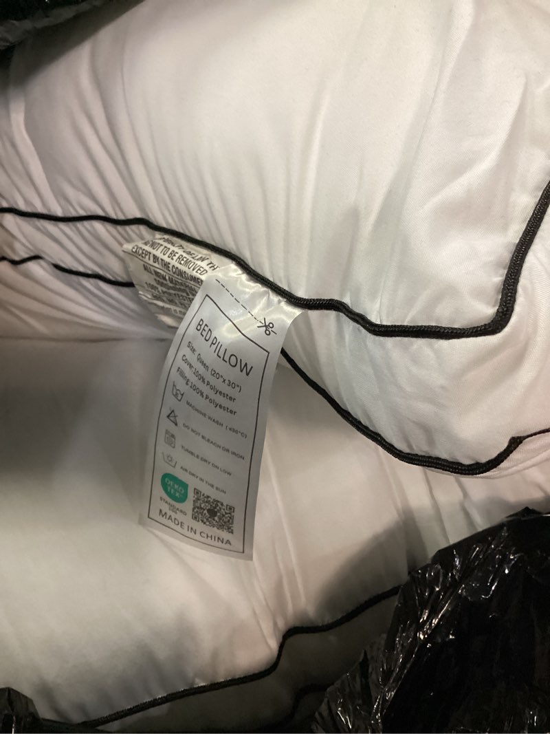 Condition photo showing As Is for premium pillows queen size set of 2, fluffy and supportive 7d down alternative bed pillows, luxury soft hotel quality gusseted pillow for side back stomach sleepers, relief neck head and shoulder pain pack of 2 queen - 20" x 30" white