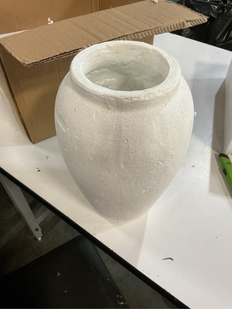 Condition photo showing Good Condition for handcrafted flower vase, 10.5" tall terracotta vases, vintage white vase, rustic antique décor, wide mouth, matte finish for home office resto café decoration white 10.5"