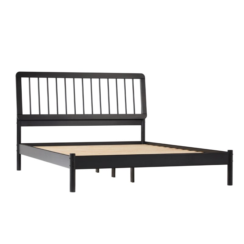 Walker Edison Clemente Mid-Century Modern Spindle Headboard King Bedframe, King Size, Black