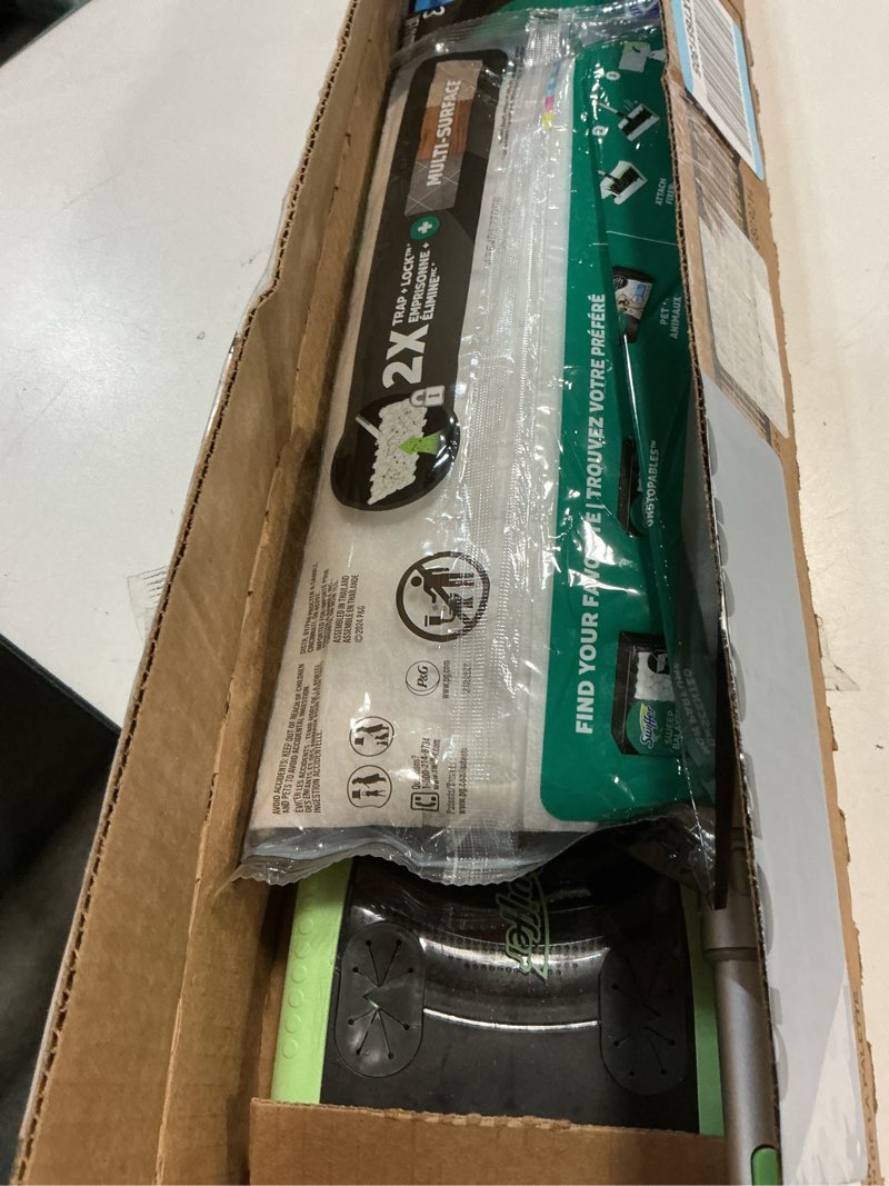 Condition photo showing Good Condition for Swiffer Sweep & Mop Deluxe 2-in-1 Multi-Surface Kit for Floor Cleaning, Includes 1 Sweeper Device, 5 Dry Sweeping + 6 Wet Mopping Heavy Duty Cloths, Black Deluxe Starter Kit