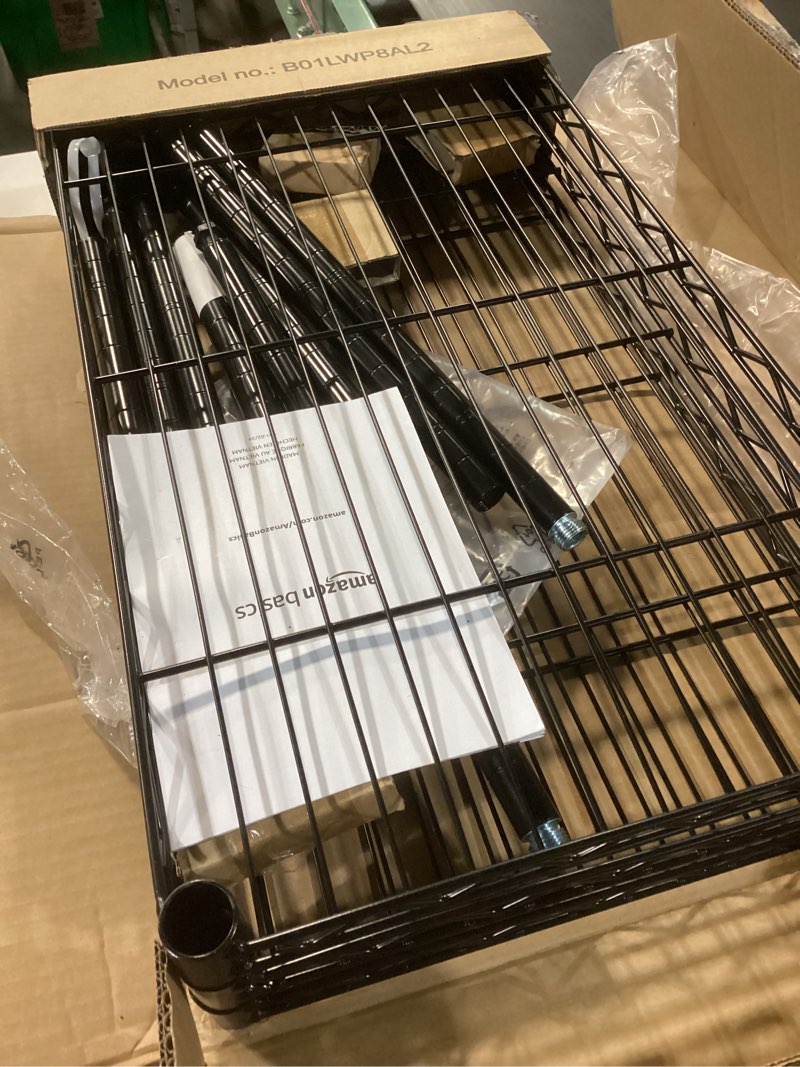 Condition photo showing Good Condition for amazon basics 3-shelf adjustable heavy duty steel wire rack storage shelving organizer for kitchen, garage, 23.2" l x 13.4" w x 30" h, black 3-shelf narrow black
