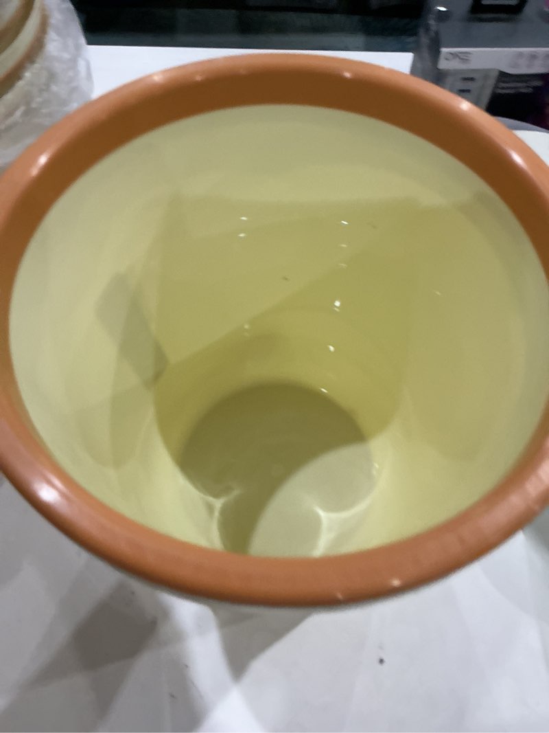 Condition photo showing New/Like New for round trash can - compact wastebin for bathroom, kitchen, office, home use - yellow - 1.8 gallon