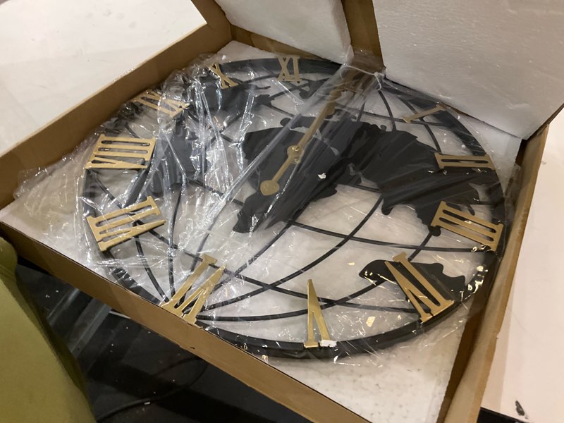 Condition photo showing As Is for LEIKE Large Wall Clock 16IN, World Map Modern Style Wall Clocks, Big Clock for Wall Living Room Decor, Office Wall Decor, Silent Non-Ticking for Bedroom, Kitchen, School Roman Number 16IN