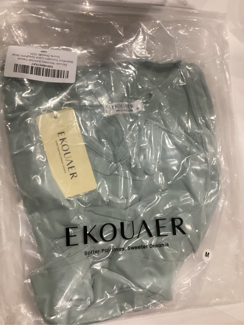 Condition photo showing New/Like New for Ekouaer Womens Summer Casual Sleeveless Rompers Loose Spaghetti Strap Shorts Overalls Outfits 2025 Jumpsuits With Pockets Light Green Medium