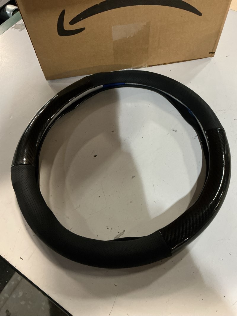 Condition photo showing Good Condition for leather car steering wheel cover, breathable anti-scratch round protector for all seasons, non-slip rubber liner sleeve, universal for 14.1" - 15.3" steering wheels (carbon fiber black) 1 pc carbon fiber black #round