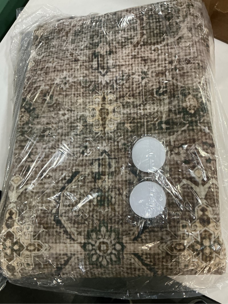 Condition photo showing Good Condition for rugxara area rugs for living room bedroom, washable rug, brown vintage retro boho rug, non slip & low pile wool thin carpet for indoor dining room, kids room and office(charcoal/olive 4x6ft) charcoal/olive 4' x 6' (rectangular)