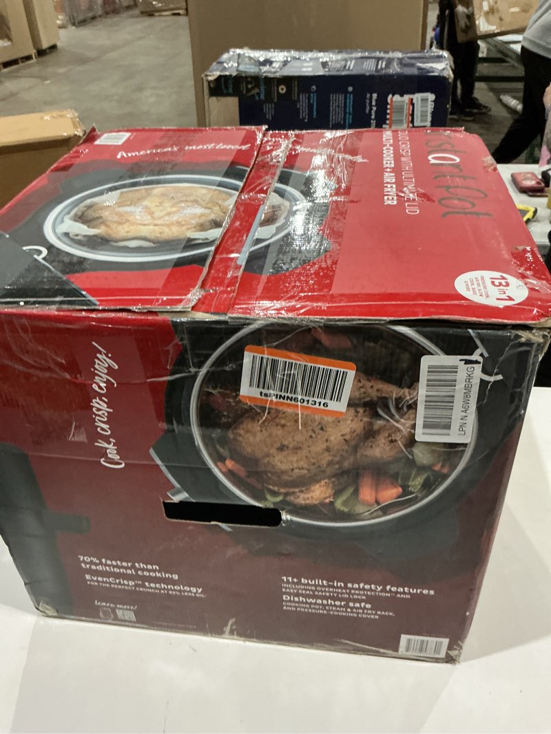 Condition photo showing As Is for instant pot duo crisp ultimate lid,13-in-1 air fryer&pressure cooker combo, sauté, slow cook, bake, steam, warm, roast, dehydrate, sous vide&proof, app with over 800 recipes,1500 watts,6.5 quart,black non-wi-fi
