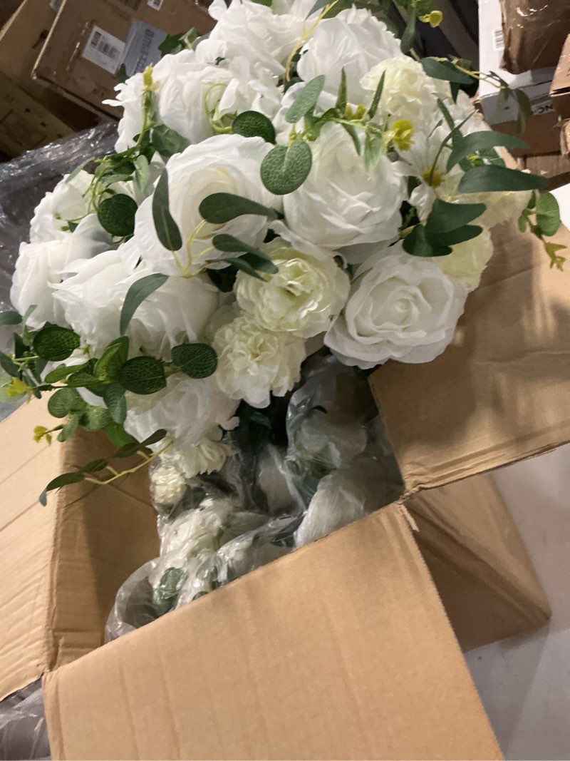 Condition photo showing Good Condition for nuptio large flower centerpieces for tables: 17.7 inch diameter white artificial flower ball arrangement for wedding party centerpiece - 2 pcs fake floral rose for bridal shower decorations 17.7" diam - 2 pcs white