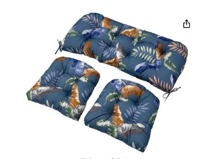 wicker chair cushions set, 2 u-shaped cushions & 1 loveseat, waterproof outdoor loveseat cushion for patio furniture, settee bench pad all weather,blueleaf