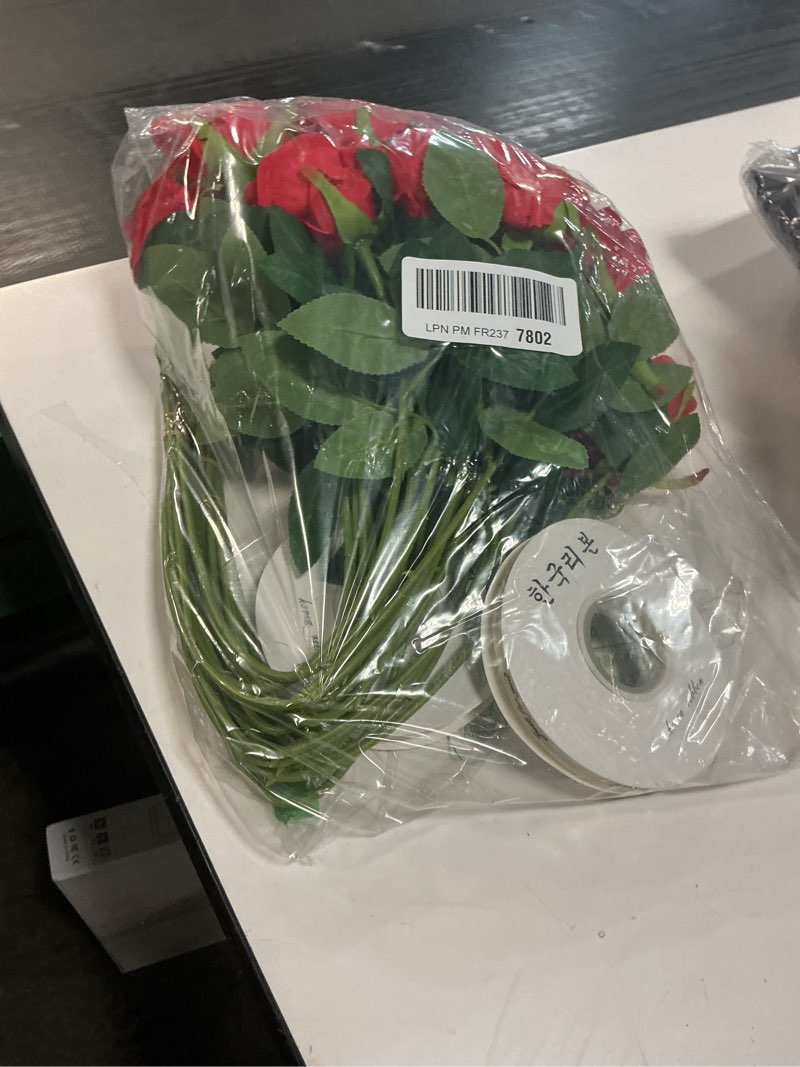 Condition photo showing Good Condition for Zeyune 36 Pcs Single Roses Sleeves Flower with 50 Wrapping Paper Bags 2 Silk Ribbon, Fake Floral Rose Bouquet Packaging Gift for DIY Mother's Valentines Wedding Anniversary Birthday Supplies(Clear)