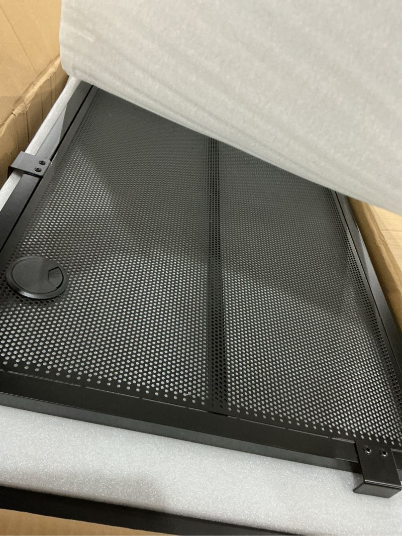 Condition photo showing Good Condition for yookoo foldable dj booth with two top trays, tool-free assembly, dj table with white & black scrims, metal frame dj facade, dj stand with cable hole and carry bag, for parties & events & small studios 40*20 double layer