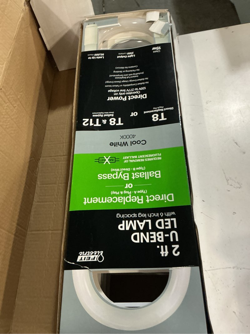 Condition photo showing Good Condition for feit electric t8 u-bend led tube light, 15 watts, replaces 32w fb32t8 fluorescent u-bend, 2100 lumens, cool white 4000k, type a+b direct replacement or ballast bypass, g13 base, 50,000 hours, 4-pack
