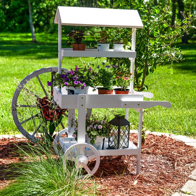 quenby wooden flower cart plant stand - 33.75" x 21.75" x 49.25" 