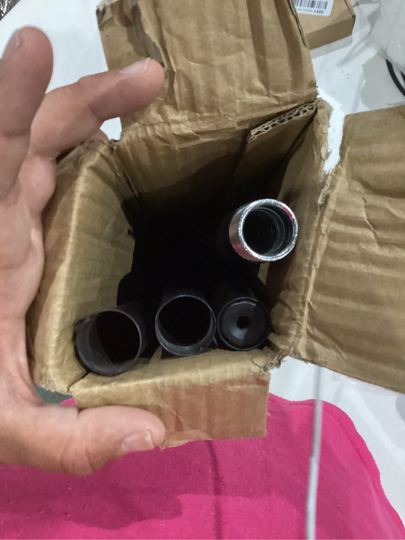 Condition photo showing As Is for short curtain rods for windows 32 to 48 inches - reinforced metal holders with hidden screws, new metal finials, 1" diameter thick heavy duty poles, for bedroom kitchen decoration, black 32-48 inches