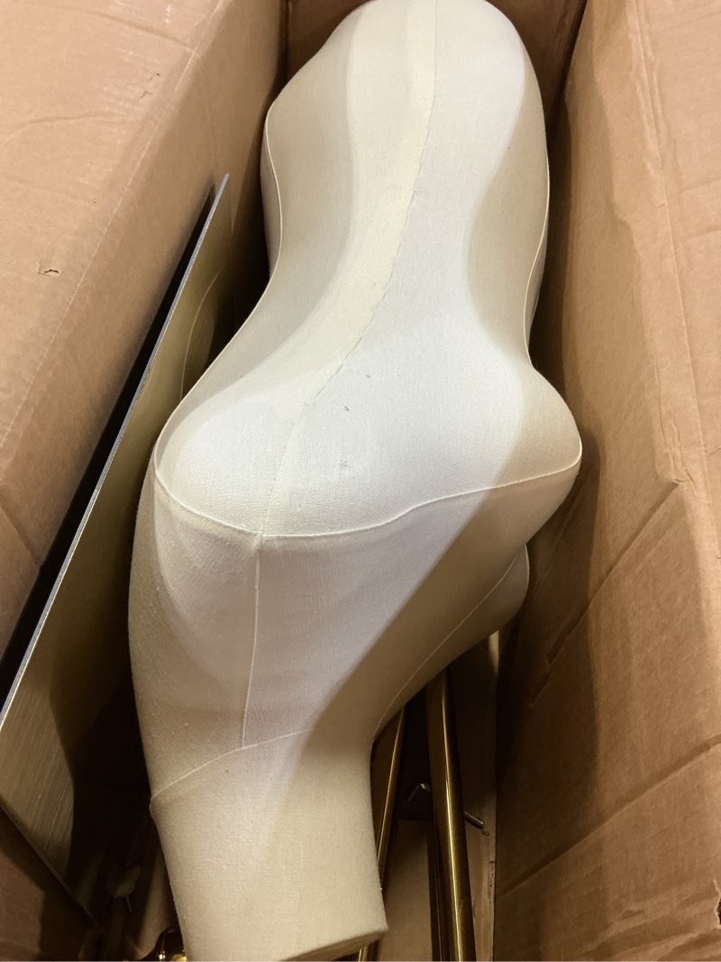 Condition photo showing Good Condition for female mannequin torso for sewing: adjustable height from 47.2 to 74.8 inch female dress form for sewing and clothing display - pinnable mannequin with support metal base stand white and gold