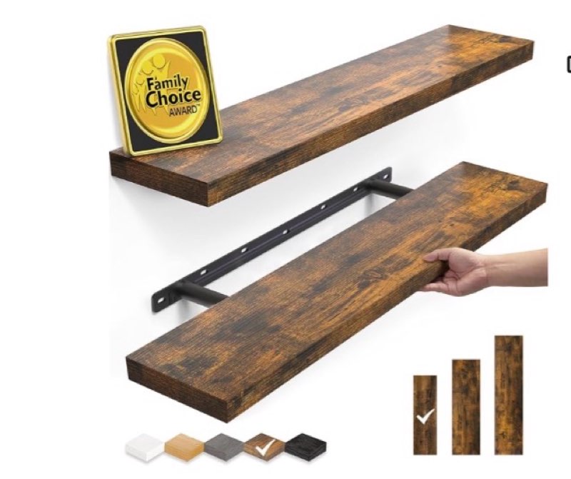  BAYKA Floating Shelves, 22.5 inch Rustic Wood Wall Shelves for Bathroom?Bedroom, Living Room, Kitchen & Book, Hanging Display Decor Organization Shelf with 22 lbs Capacity (Rustic Brown)