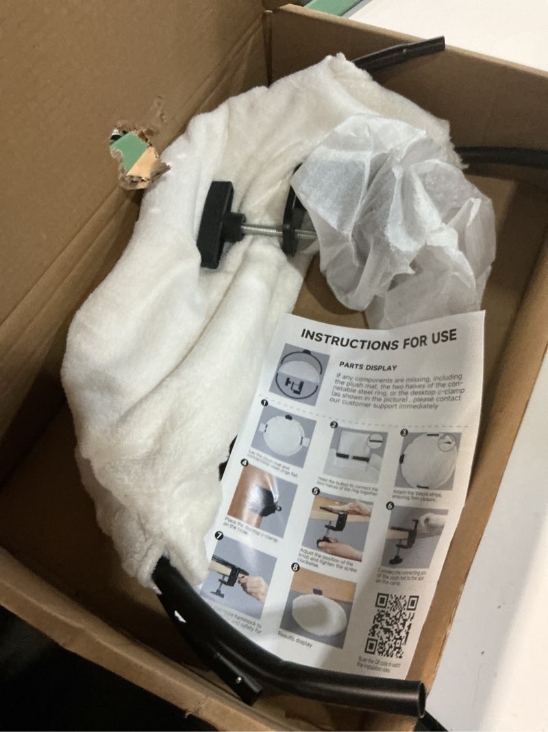 Condition photo showing As Is for adjustable cat desk bed, sunken design cat hammock, supports up to 50 lbs, sturdy metal frame with secure clamp, removable faux rabbit plush cover, perfect for home or gaming desk (white, xl)