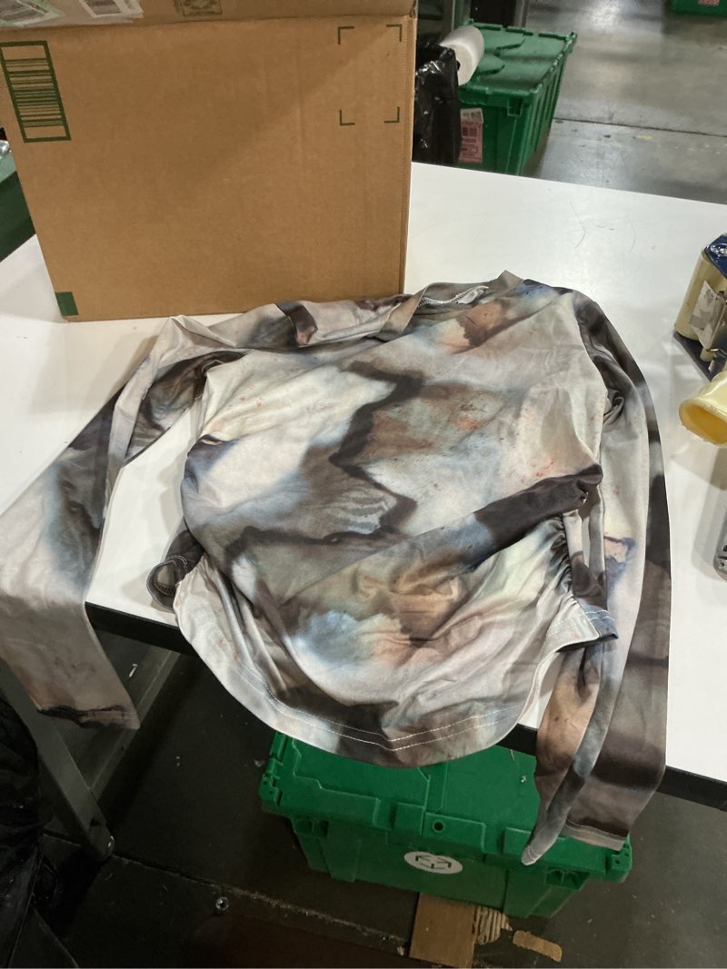 Condition photo showing Good Condition for GORGLITTER Women's Ruched Long Sleeve Top Tie Dye Going Out Tops Graphic Y2K T-Shirt Dark Grey Small