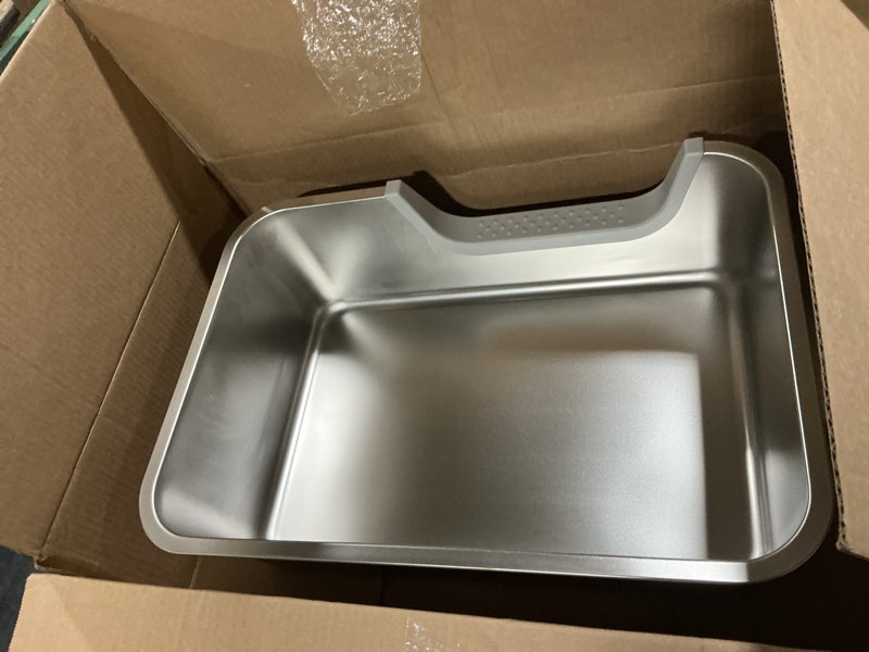 Condition photo showing Good Condition for Stainless Steel Litter Box with High Sides,Metal Litter Box with Low Entry for Kittens & Senior Cats,Large Cat Litter Boxes,19.6" L X 13.7" W X 5.9" H,Non-Sticky,Easy to Clean (Left Entry)