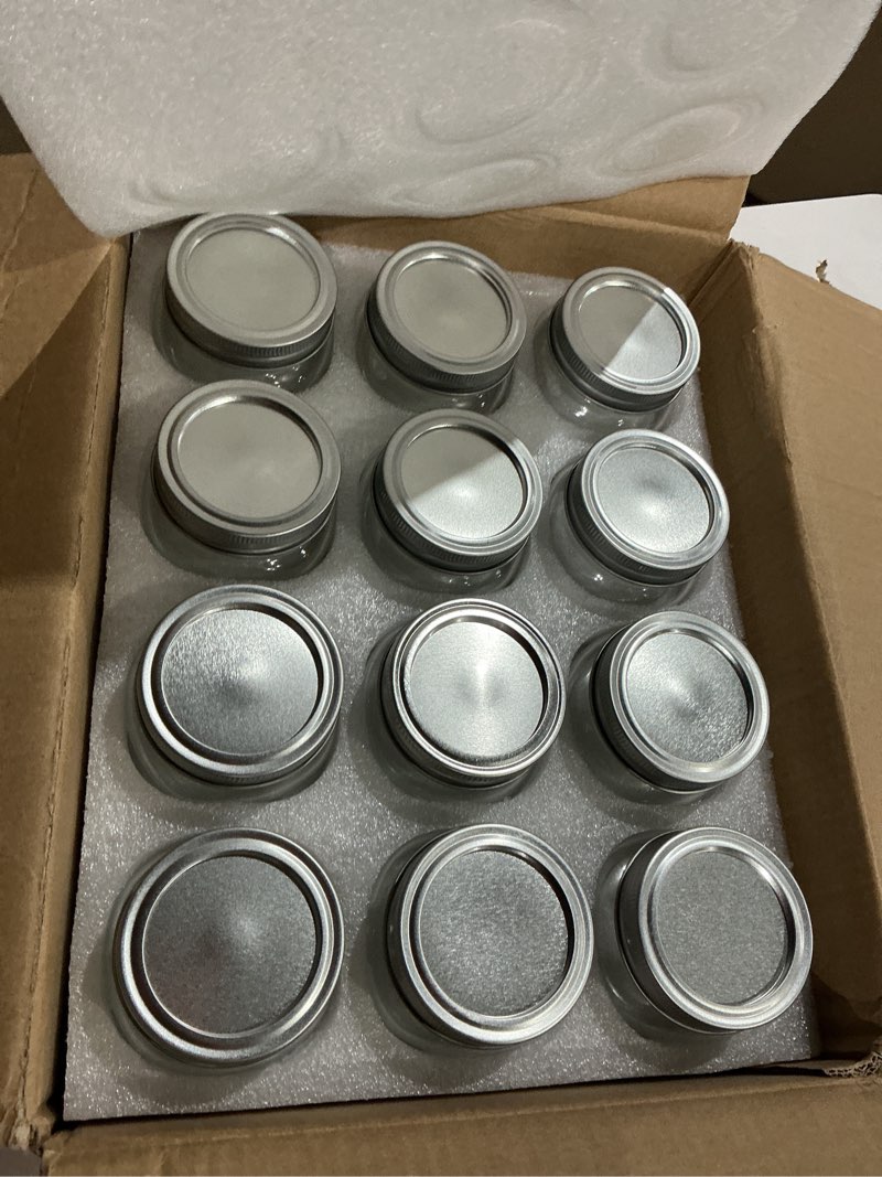 Condition photo showing New/Like New for Mason Jars 4oz - 24Pack Glass Jars with Leak Proof & Food Grade Canning Jars for Spices, Dry Food Storage & DIY Crafts, Perfect for Home Cooks, Meal Prep, and Crafting Enthusiasts