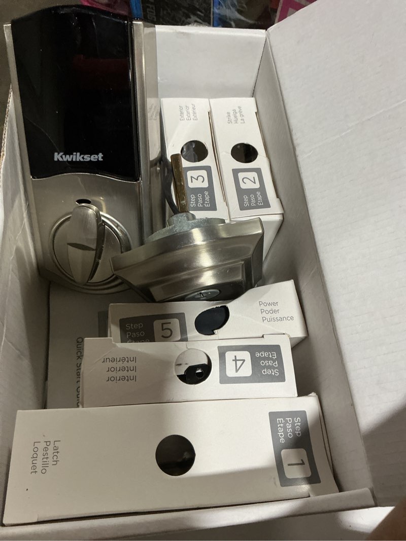Condition photo showing As Is for halo touch silver& black contemporary fingerprint wi-fi electronic smart lock deadbolt featuring smartkey security