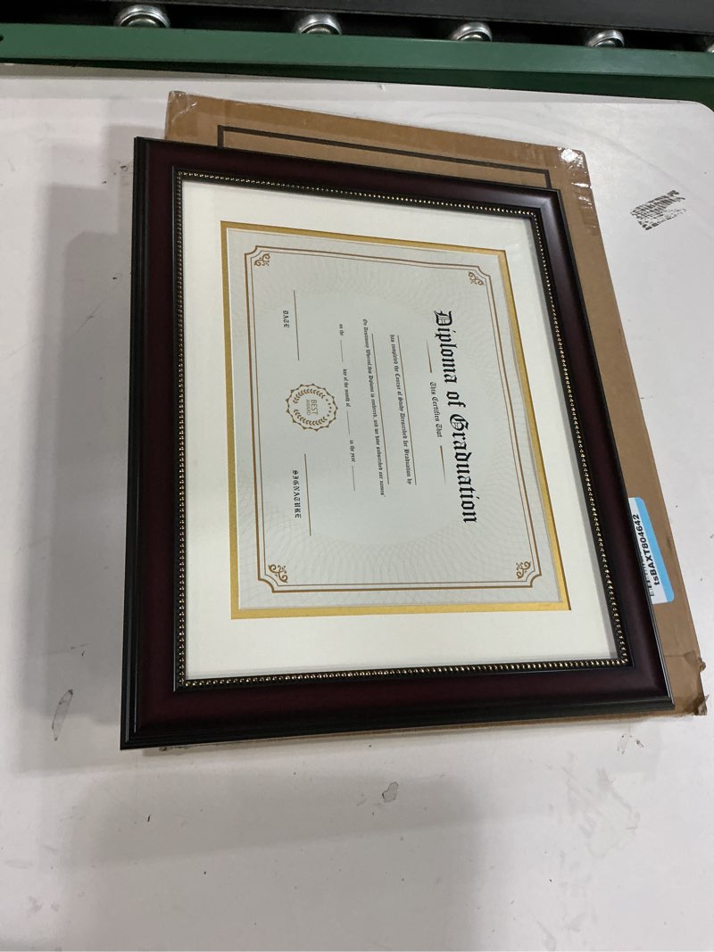 Condition photo showing Good Condition for GraduationMall 8.5x11 Diploma Frame with Black over Gold Mat or Display 11x14 Document without Mat, UV Protection Acrylic, Mahogany with Gold Beads Mahogany With Gold Beading 11x14 or 8.5x11 With Mat