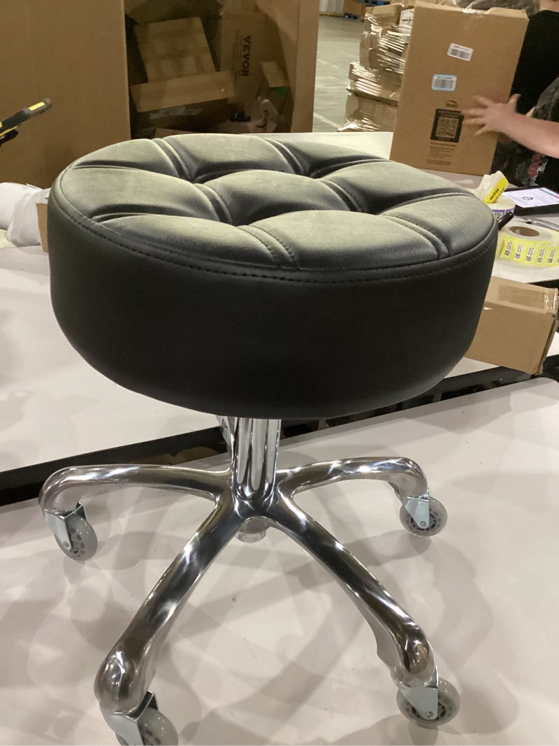 Condition photo showing Good Condition for heavy duty rolling stool with wheels hydraulic swivel adjustable rolling stool ergonomic thick leather round seat chair for kitchen drafting lab office salon message stool – black