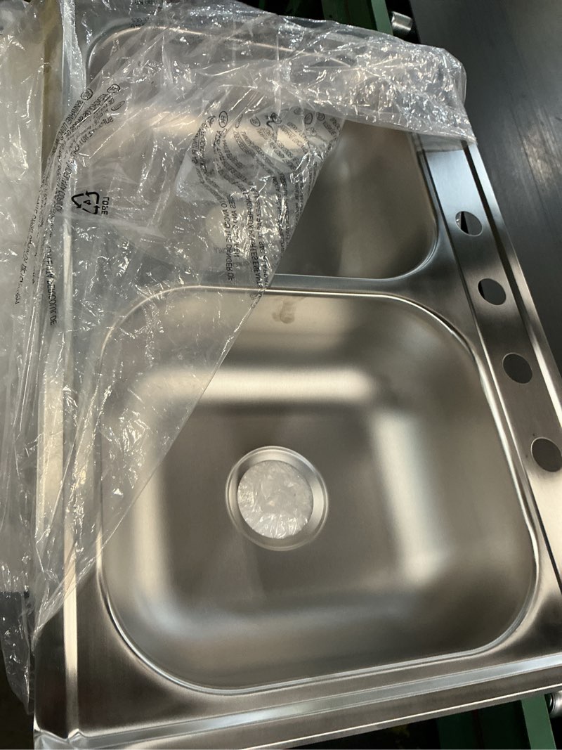 Condition photo showing As Is for elkay drop-in 33-in x 22-in stainless steel double equal bowl 22 -gauge kitchen sink