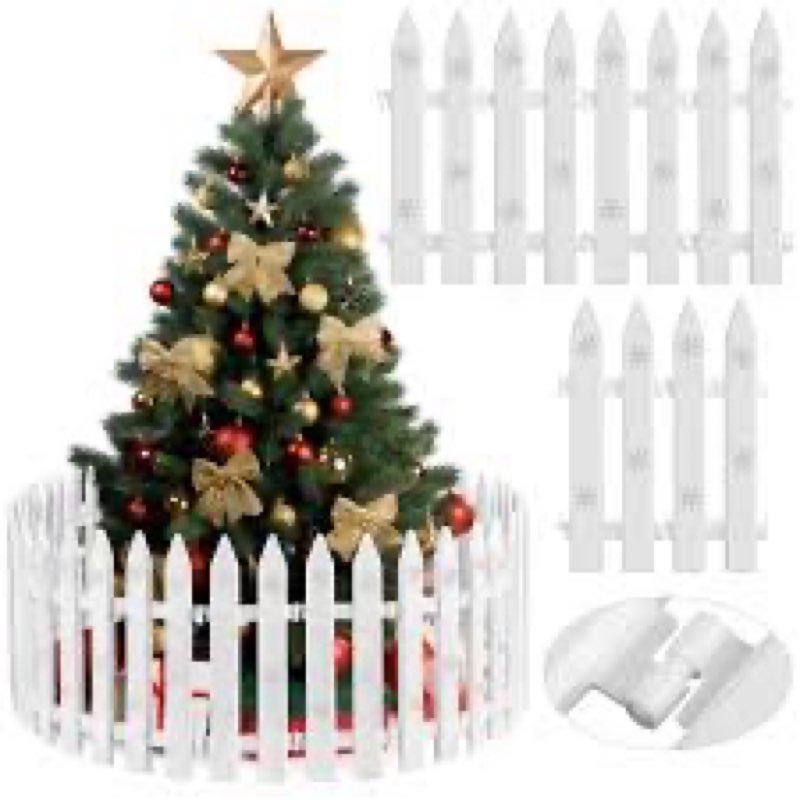 24" Extra Tall Fence for Christmas Tree,12PCS White Picket Fence Gate Barrier with Snowflakes&Tree P